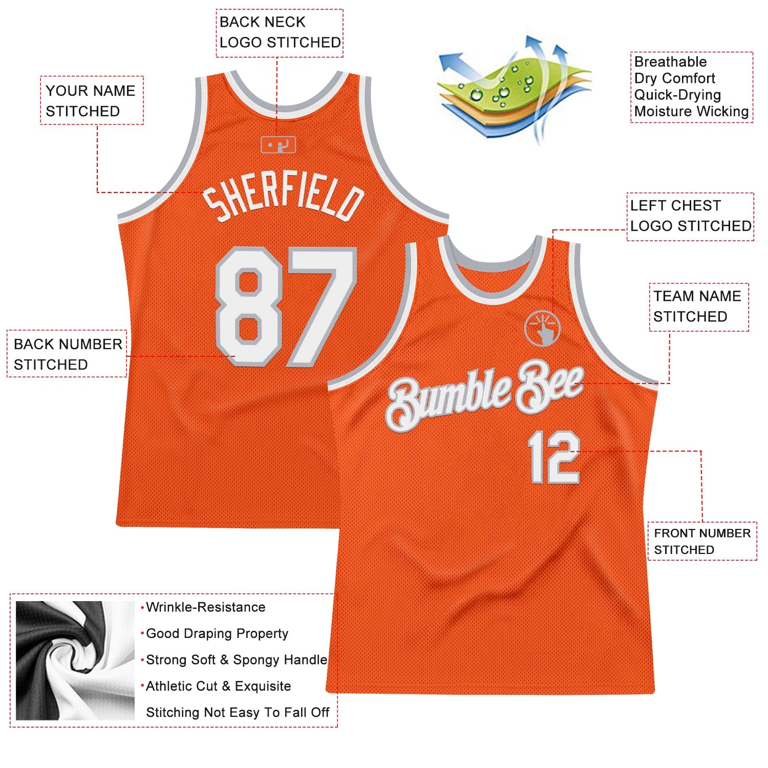 Custom Orange White-Gray Authentic Throwback Basketball Jersey - Sky-Custom