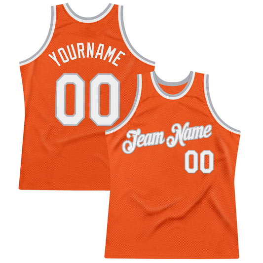 Custom Orange White-Gray Authentic Throwback Basketball Jersey - Sky-Custom