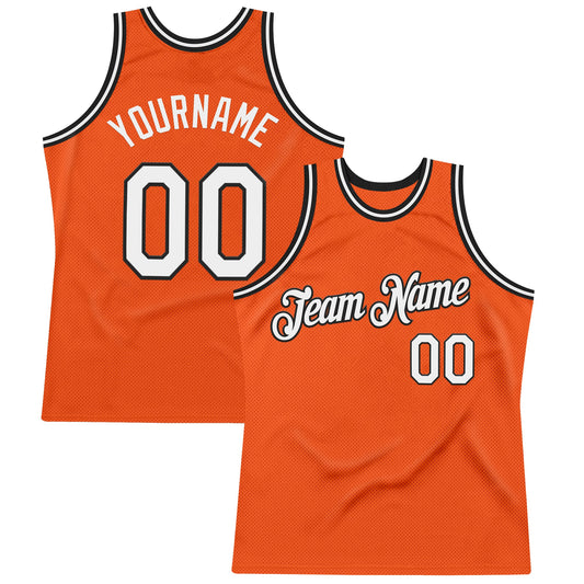 Custom Orange White-Black Authentic Throwback Basketball Jersey - Sky-Custom