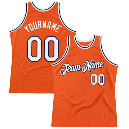Custom Orange White-Navy Authentic Throwback Basketball Jersey - Sky-Custom