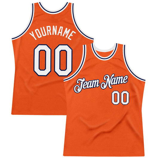 Custom Orange White-Navy Authentic Throwback Basketball Jersey - Sky-Custom