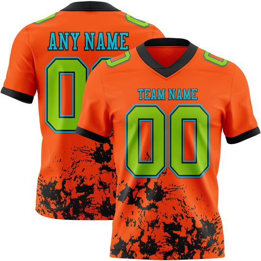 Custom Orange Neon Green Black-Lakes Blue Splash Mesh Authentic Football Jersey - Sky-Custom