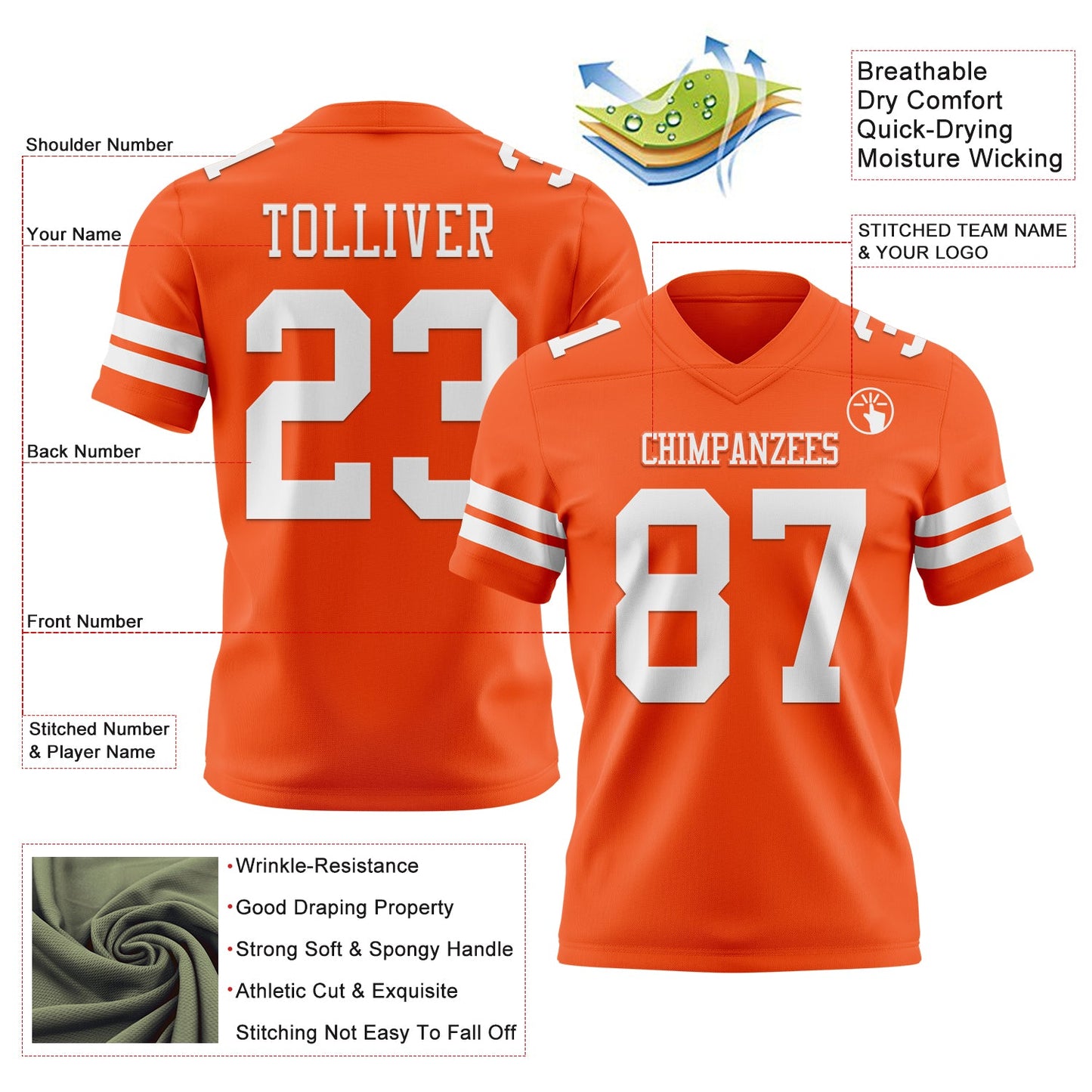 Custom Orange White Mesh Authentic Football Jersey - Sky-Custom