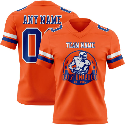 Custom Orange Royal-White Mesh Authentic Football Jersey - Sky-Custom
