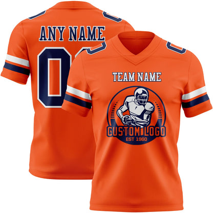 Custom Orange Navy-White Mesh Authentic Football Jersey - Sky-Custom