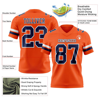Custom Orange Navy-White Mesh Authentic Football Jersey - Sky-Custom