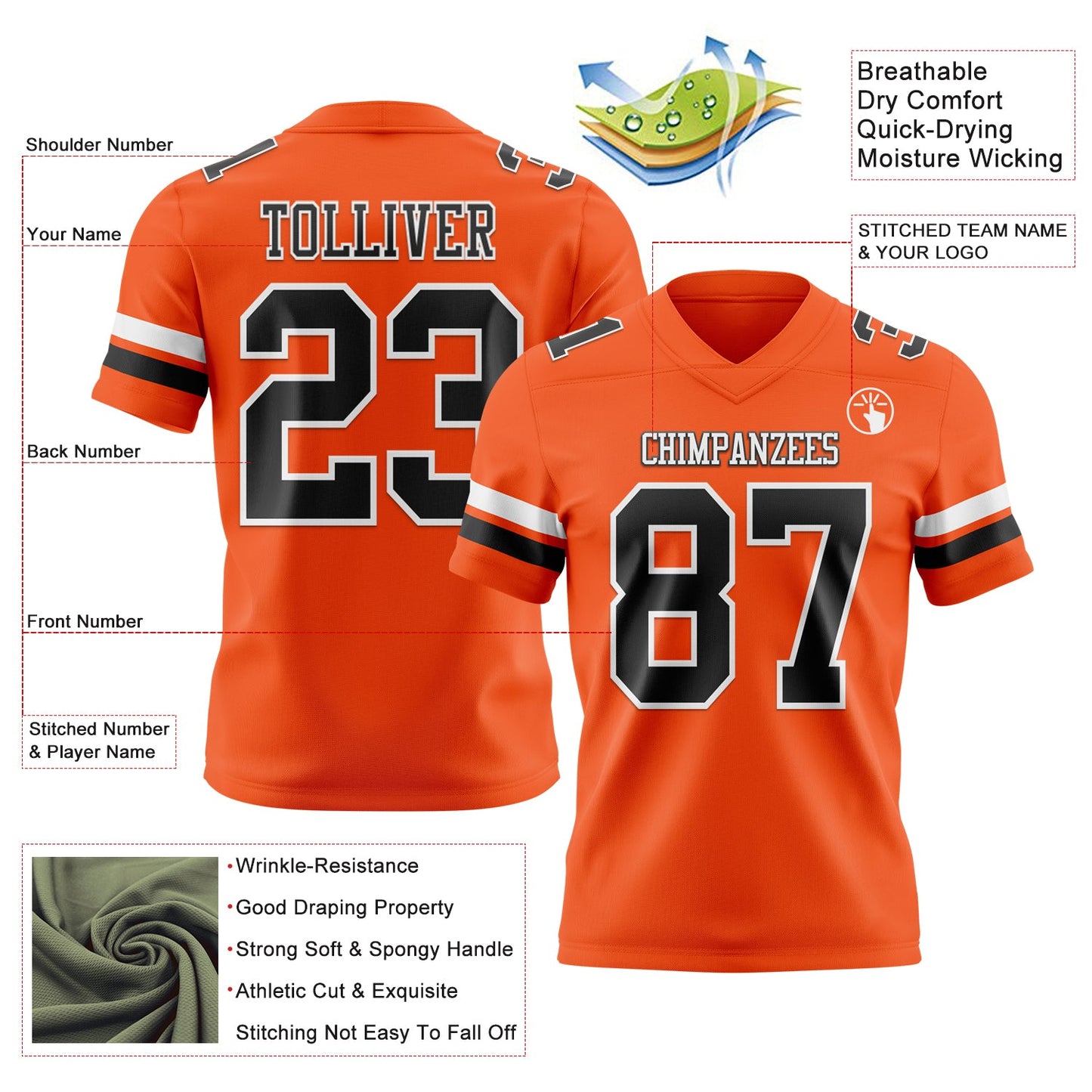 Custom Orange Black-White Mesh Authentic Football Jersey - Sky-Custom