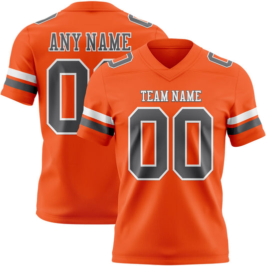 Custom Orange Steel Gray-White Mesh Authentic Football Jersey - Sky-Custom