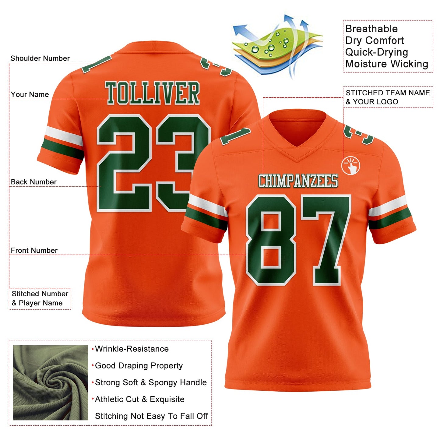 Custom Orange Green-White Mesh Authentic Football Jersey - Sky-Custom