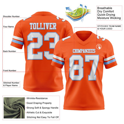 Custom Orange White-Light Blue Mesh Authentic Football Jersey - Sky-Custom