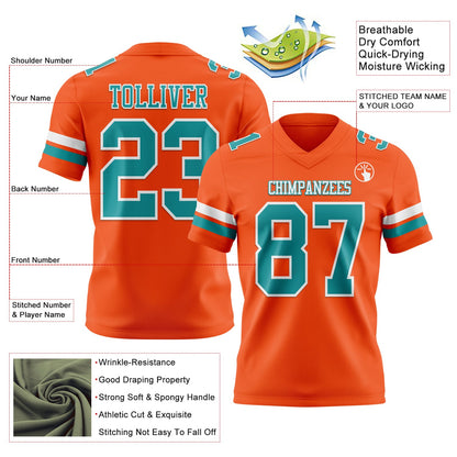 Custom Orange Teal-White Mesh Authentic Football Jersey - Sky-Custom