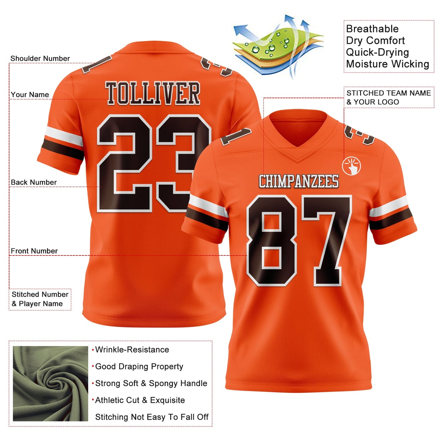 Custom Orange Brown-White Mesh Authentic Football Jersey - Sky-Custom