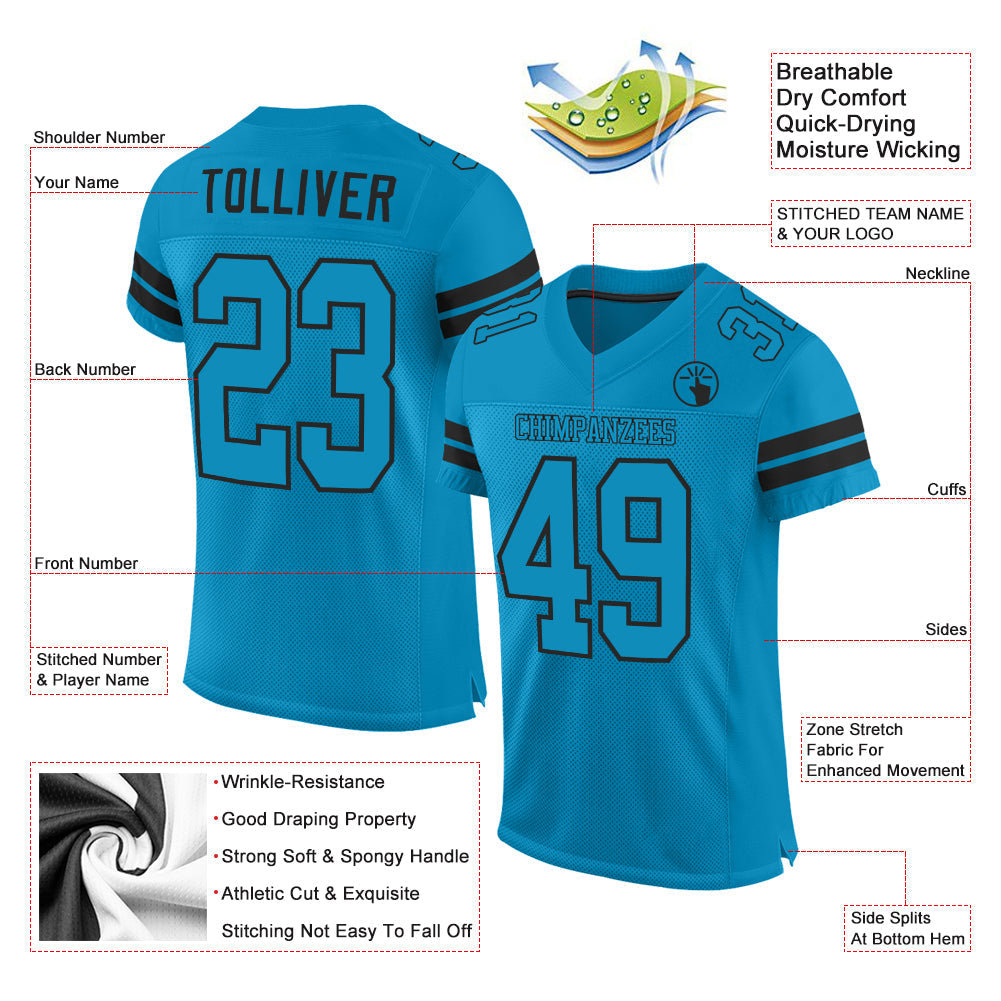 Custom Panther Blue Panther Blue-Black Mesh Authentic Football Jersey - Sky-Custom