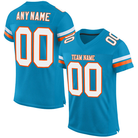 Custom Panther Blue White-Orange Mesh Authentic Football Jersey - Sky-Custom