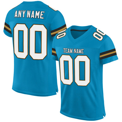 Custom Panther Blue White-Old Gold Mesh Authentic Football Jersey - Sky-Custom