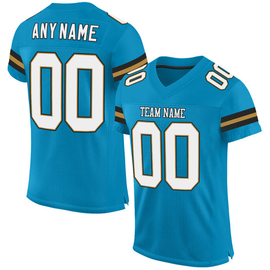 Custom Panther Blue White-Old Gold Mesh Authentic Football Jersey - Sky-Custom