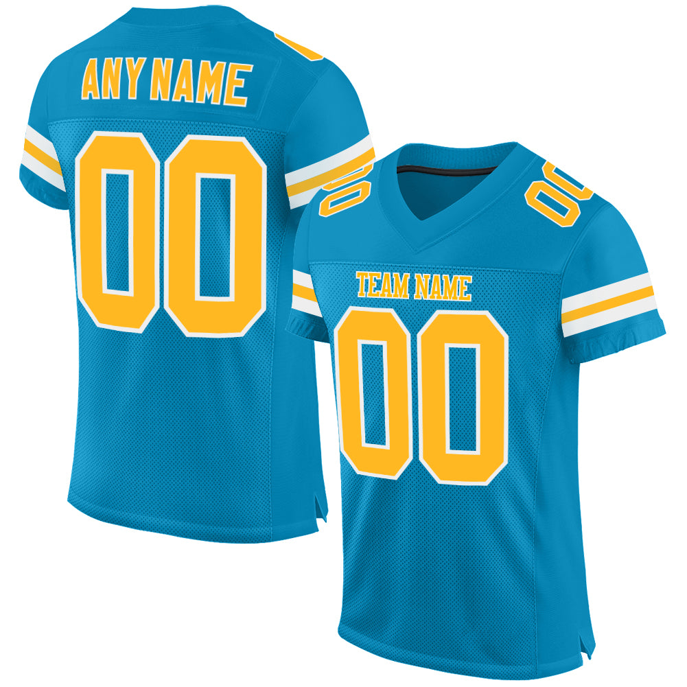 Custom Panther Blue Gold-White Mesh Authentic Football Jersey - Sky-Custom