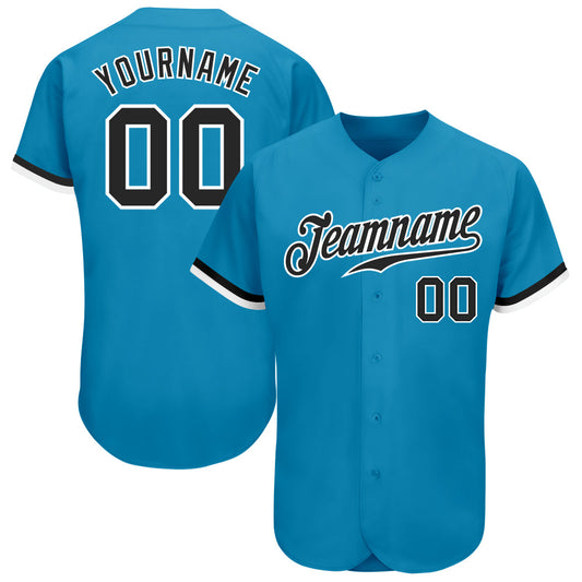 Custom Panther Blue Black-White Authentic Baseball Jersey - Sky-Custom