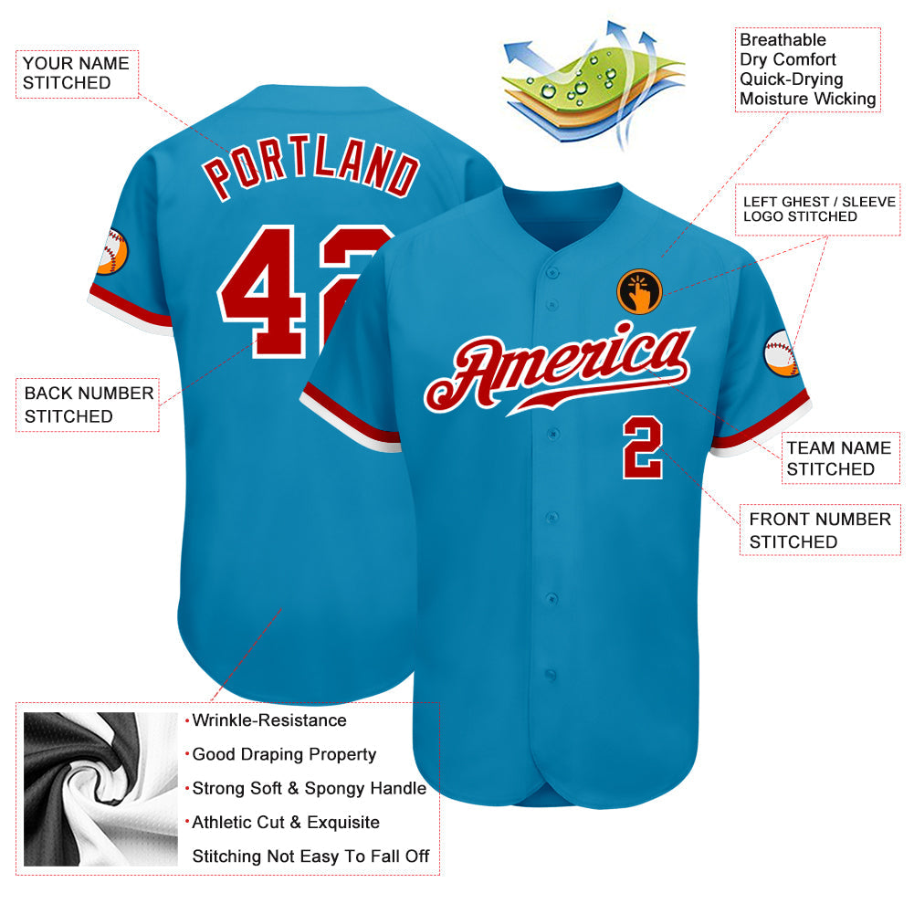 Custom Panther Blue Red-White Authentic Baseball Jersey - Sky-Custom