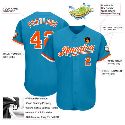 Custom Panther Blue Orange-White Authentic Baseball Jersey - Sky-Custom