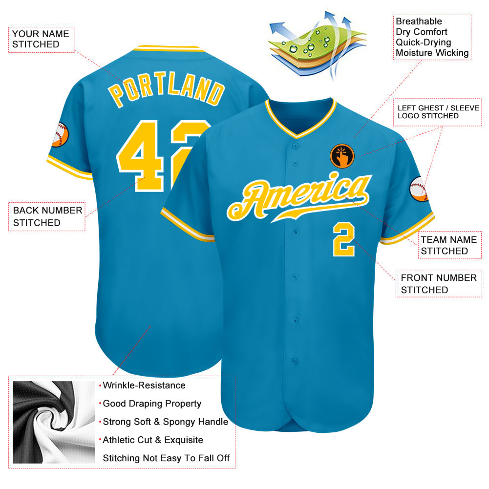 Custom Panther Blue Gold-White Authentic Baseball Jersey - Sky-Custom