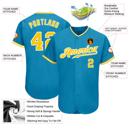 Custom Panther Blue Gold-White Authentic Baseball Jersey - Sky-Custom