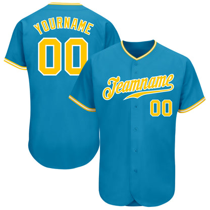 Custom Panther Blue Gold-White Authentic Baseball Jersey - Sky-Custom