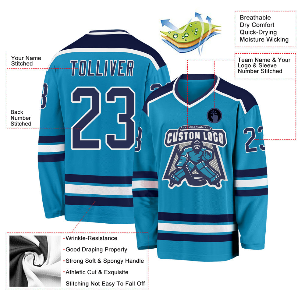 Custom Panther Blue Navy-White Hockey Jersey - Sky-Custom