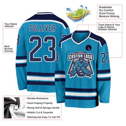Custom Panther Blue Navy-White Hockey Jersey - Sky-Custom