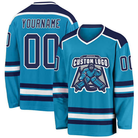Custom Panther Blue Navy-White Hockey Jersey - Sky-Custom