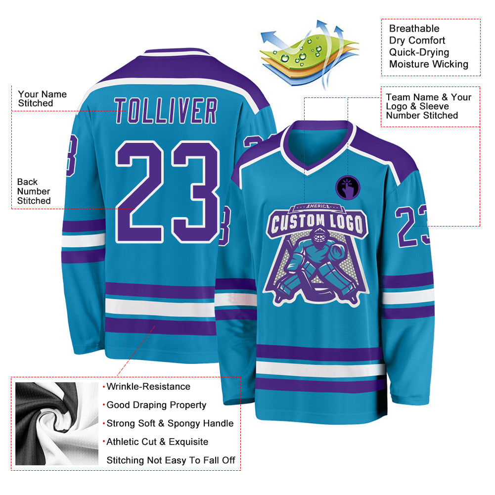 Custom Panther Blue Purple-White Hockey Jersey - Sky-Custom