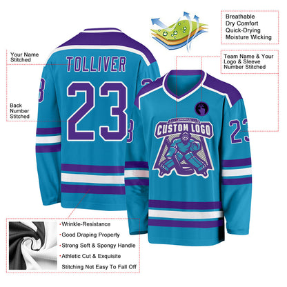 Custom Panther Blue Purple-White Hockey Jersey - Sky-Custom