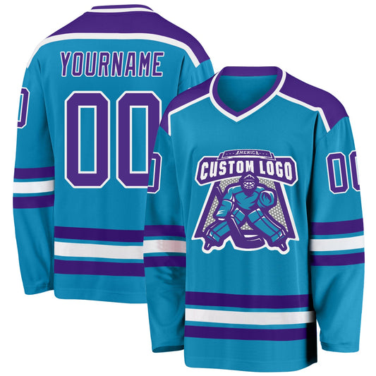 Custom Panther Blue Purple-White Hockey Jersey - Sky-Custom
