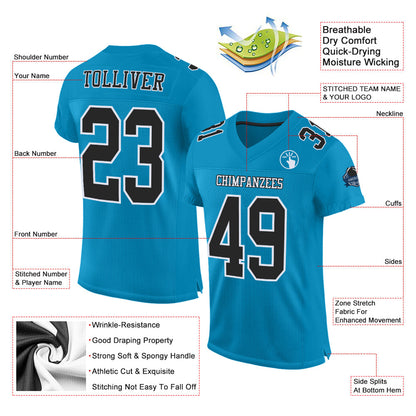 Custom Panther Blue Black-White Mesh Authentic Football Jersey - Sky-Custom