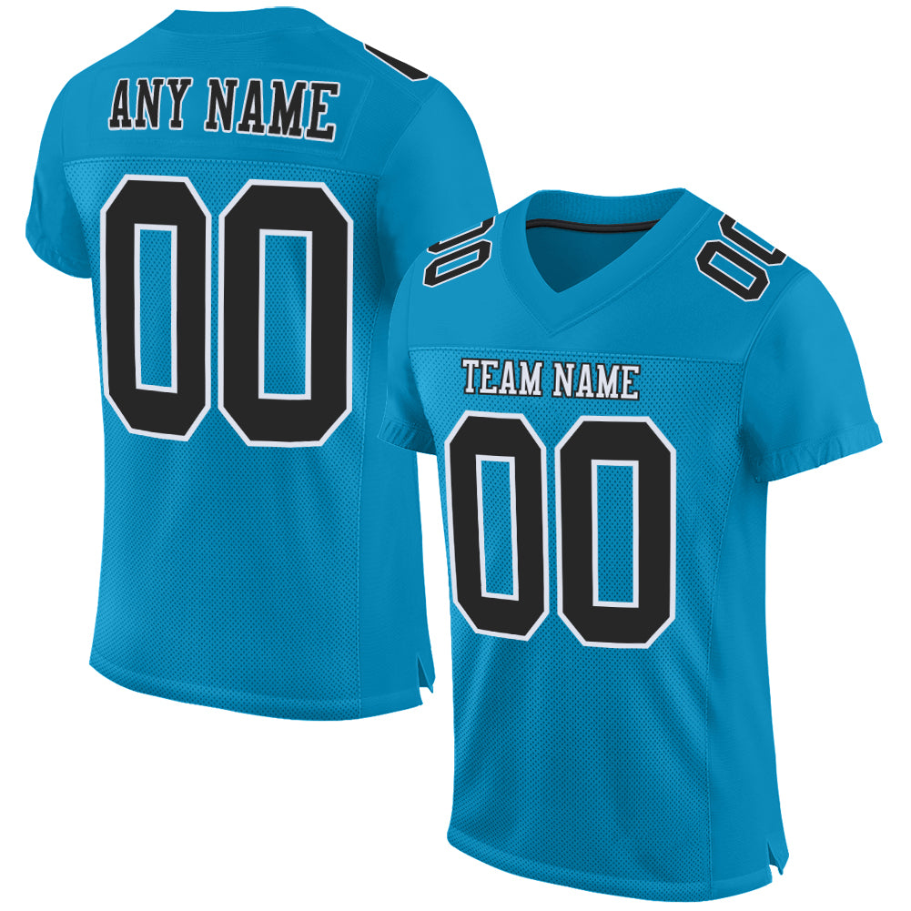 Custom Panther Blue Black-White Mesh Authentic Football Jersey - Sky-Custom