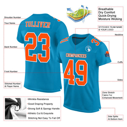 Custom Panther Blue Orange-White Mesh Authentic Football Jersey - Sky-Custom