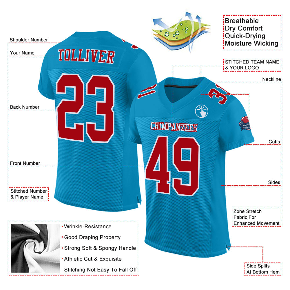 Custom Panther Blue Red-White Mesh Authentic Football Jersey - Sky-Custom