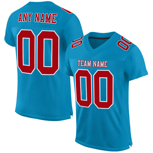 Custom Panther Blue Red-White Mesh Authentic Football Jersey - Sky-Custom