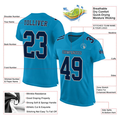 Custom Panther Blue Navy-Gray Mesh Authentic Football Jersey - Sky-Custom