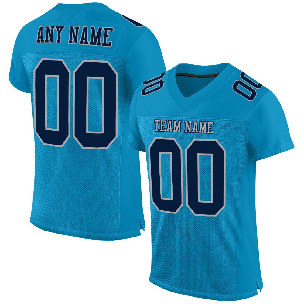 Custom Panther Blue Navy-Gray Mesh Authentic Football Jersey - Sky-Custom