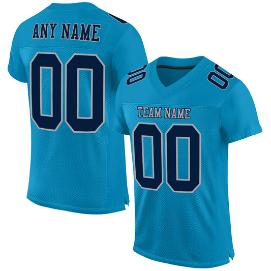 Custom Panther Blue Navy-Gray Mesh Authentic Football Jersey - Sky-Custom