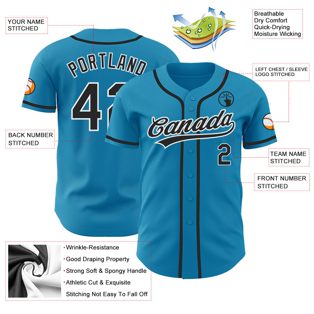 Custom Panther Blue Black-White Authentic Baseball Jersey - Sky-Custom