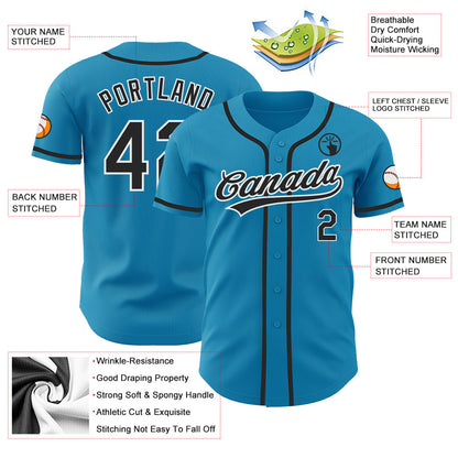 Custom Panther Blue Black-White Authentic Baseball Jersey - Sky-Custom