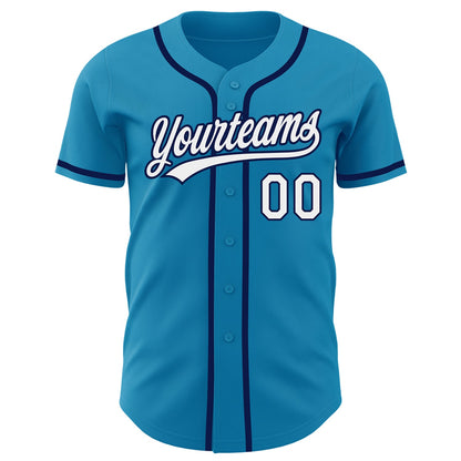 Custom Panther Blue White-Navy Authentic Baseball Jersey - Sky-Custom