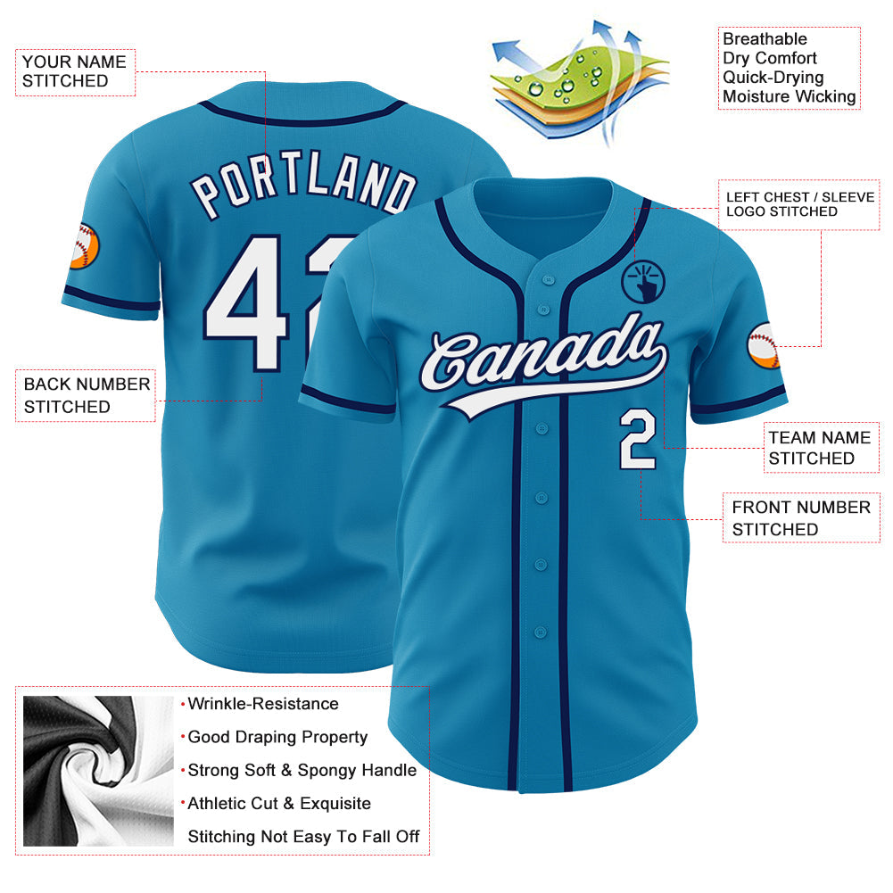 Custom Panther Blue White-Navy Authentic Baseball Jersey - Sky-Custom