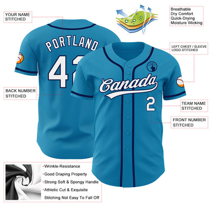 Custom Panther Blue White-Navy Authentic Baseball Jersey - Sky-Custom