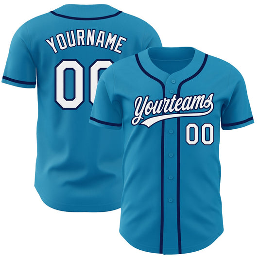Custom Panther Blue White-Navy Authentic Baseball Jersey - Sky-Custom