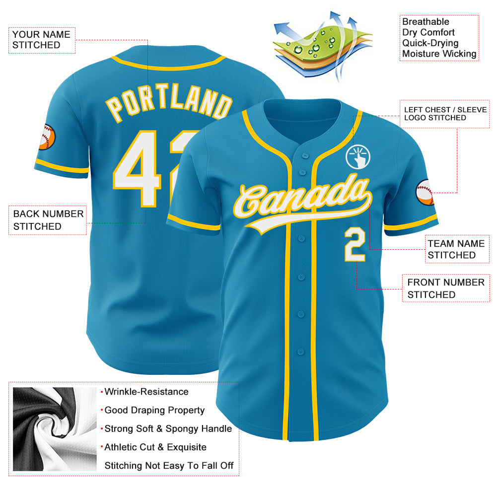 Custom Panther Blue White-Yellow Authentic Baseball Jersey - Sky-Custom
