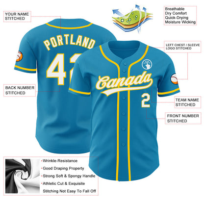Custom Panther Blue White-Yellow Authentic Baseball Jersey - Sky-Custom