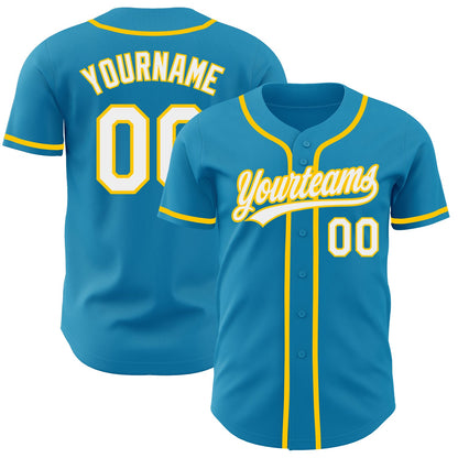 Custom Panther Blue White-Yellow Authentic Baseball Jersey - Sky-Custom